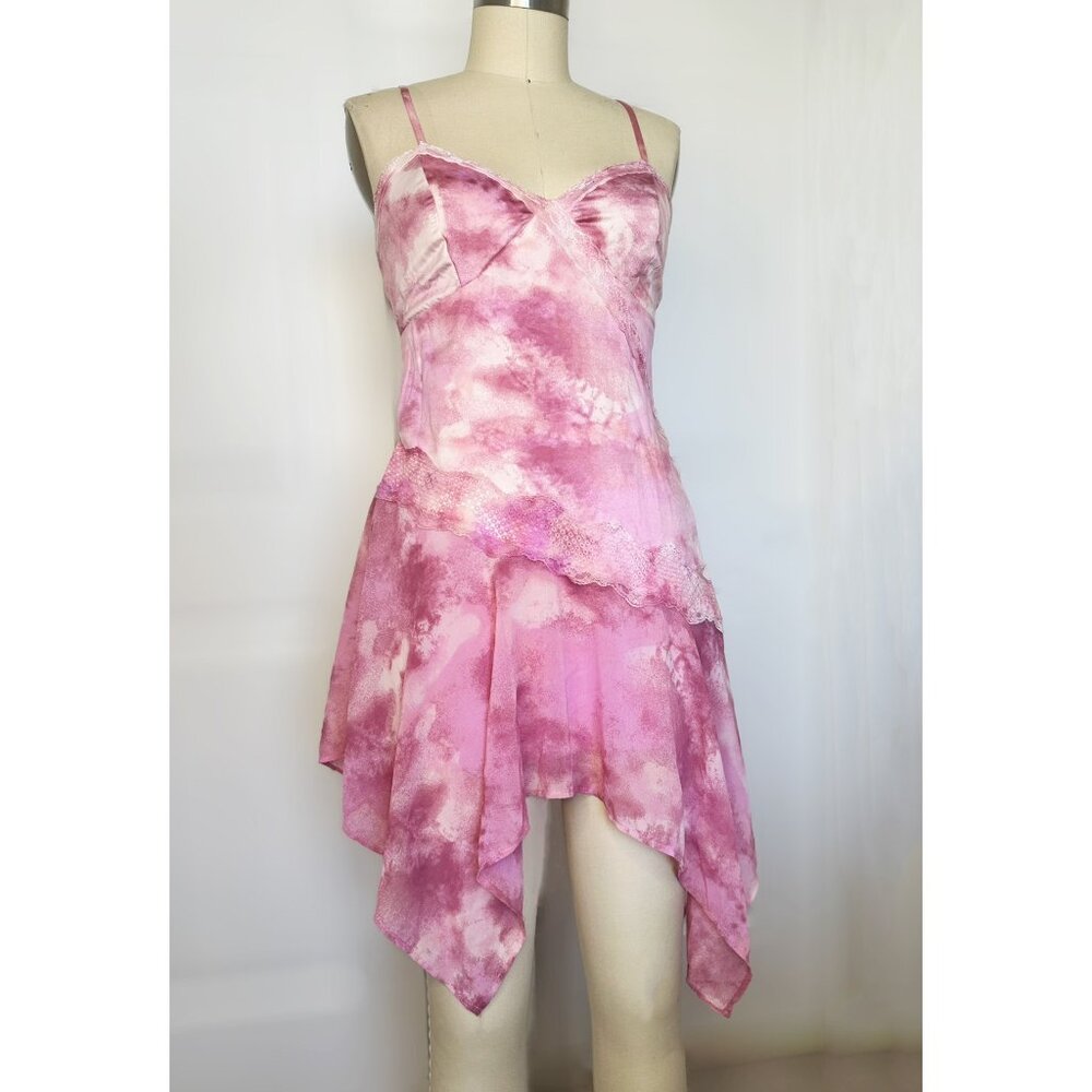 Pink Handkerchief Dress with Lace Wild Fable Womens Size Small Strappy Tie Dye